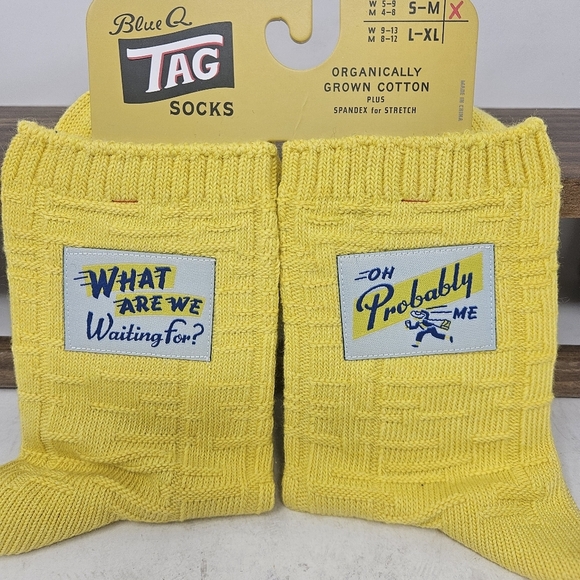 Blue Q Tag Socks "What Are We Waiting For" - Picture 1 of 3